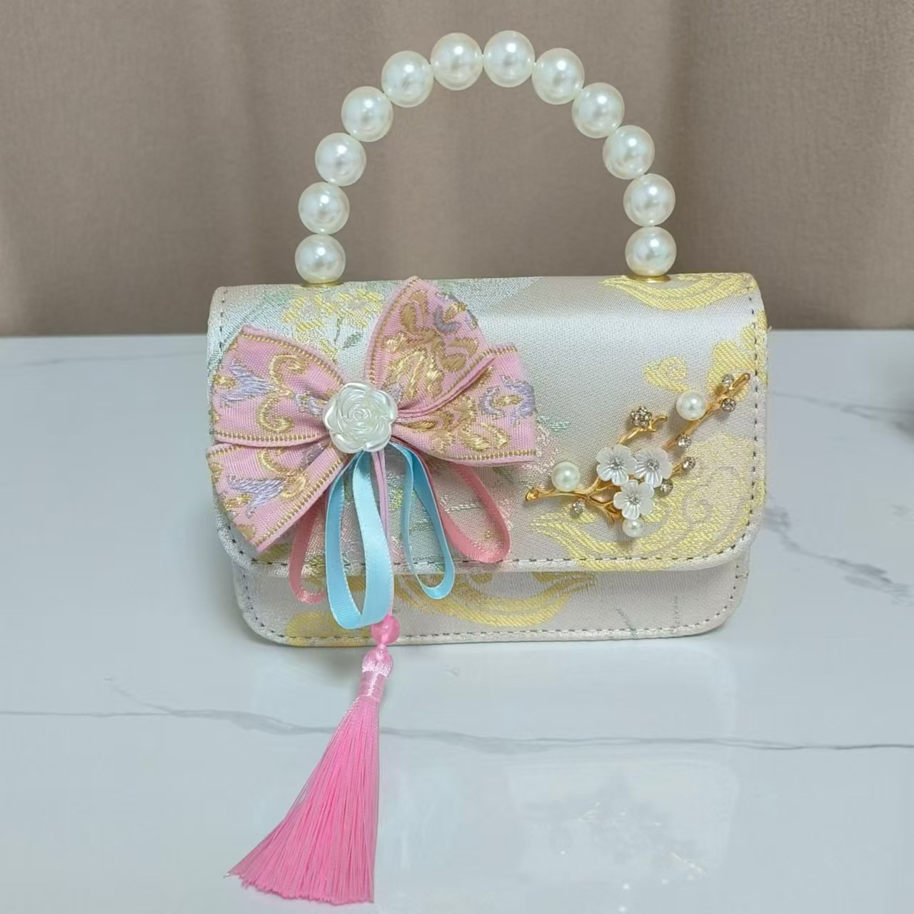 Bolsos infantiles de alto nivel, exquisitos antiguos, bolsos de cambio de niña, bolsos de mano de perlas de princesa, bolsos de almacenamiento