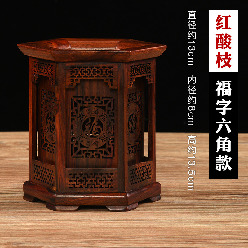 赤い木の透かし彫りの筆は筆の筒の新しい中国式の実木の筆の筒の事務用品のアイデアの筆の筒の復古の原木を収納します。|undefined