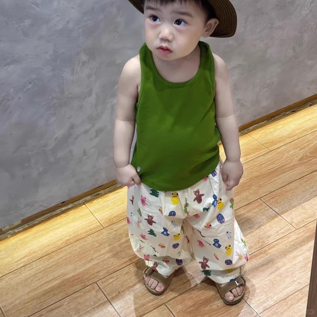 Children's Summer New Stylish Versatile Casual Elastic Waist Cartoon Full Print Anti-Mosquito Pants Long Trousers for Boys and Girls