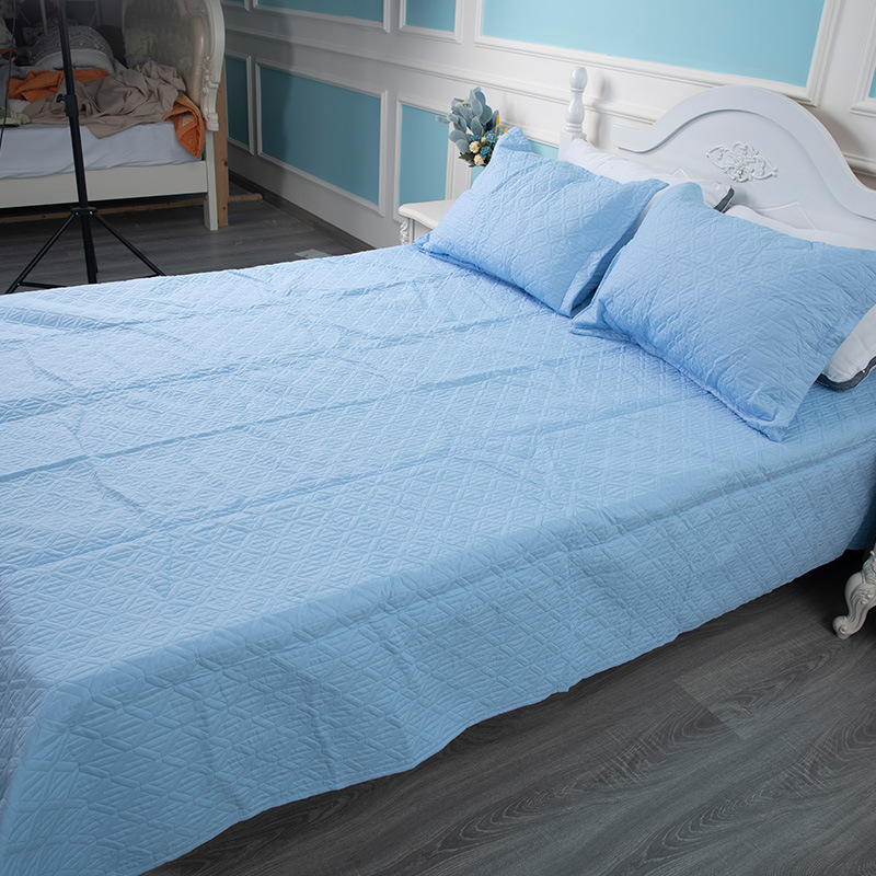 跨境亚马逊床上用品外贸绗缝床盖三件套纯色欧美薄被床单床罩批发