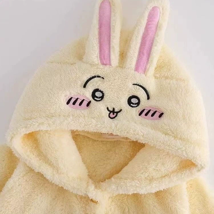 Милый коралловый велюровый зимний халат с капюшоном, тёплая pijama, комплект