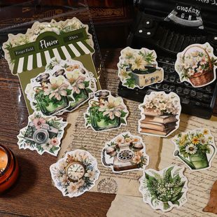 Ancient forest sticker package weekend Flower Shop series vintage flower Journal material decorative collage 20 pieces