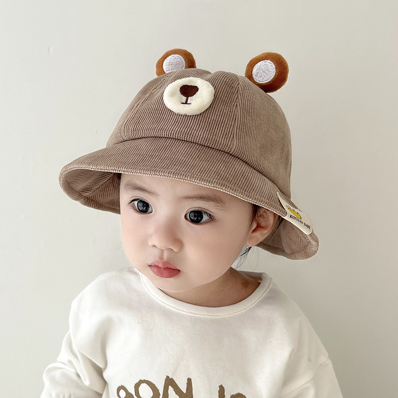Korean style corduroy basin hat for men, women, babies and children, spring and autumn fashionable thick infant sunshade fisherman hat