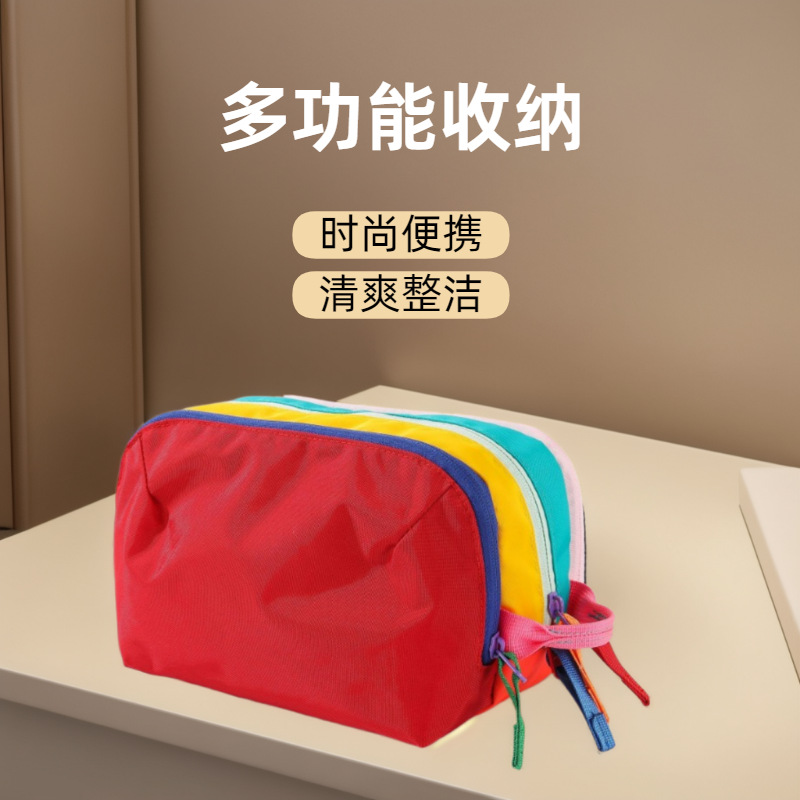 Nuevos productos de bolsas de maquillaje de color dopamina para viajar bolsas de lavado portátiles de gran capacidad frescas y dulces almacenamiento de artículos diversos