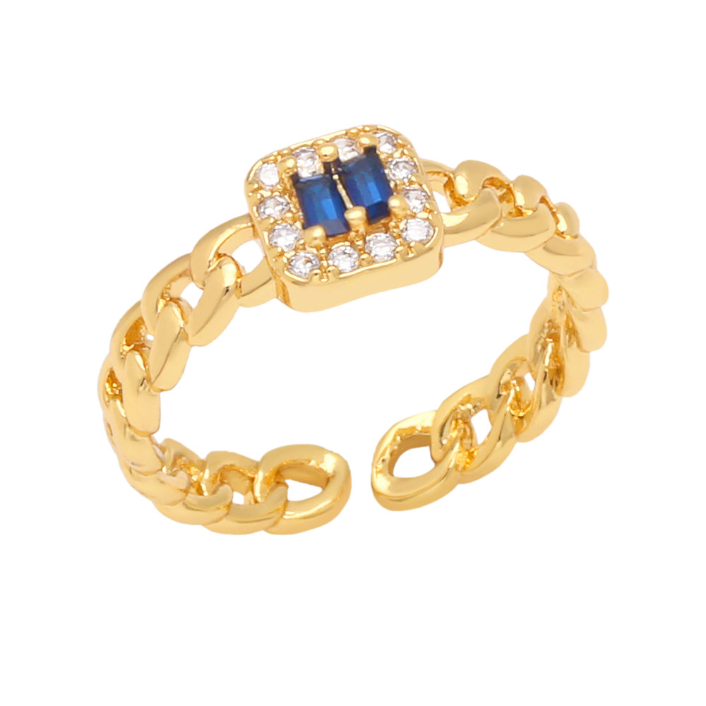 Simple Style Square Copper 18K Gold-plated Zircon Open Ring