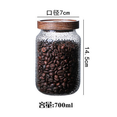 Tarro sellado de vidrio martillado de estilo japonés Tarro de almacenamiento de tapa de madera de acacia Tarro de almacenamiento vintage