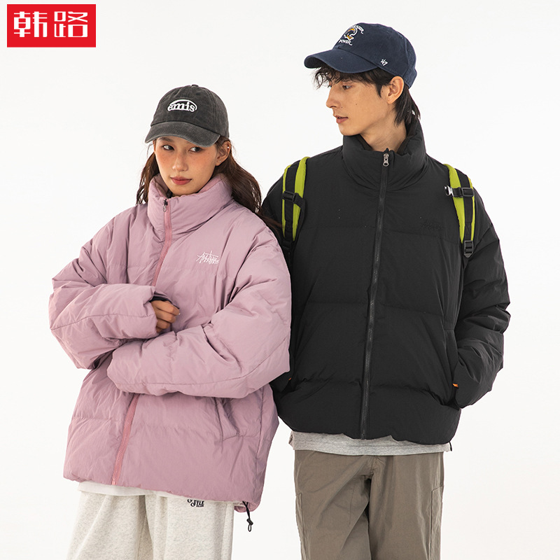 90绒短款立领羽绒服男冬季款加厚面包服摇粒绒拼接设计情侣外套q