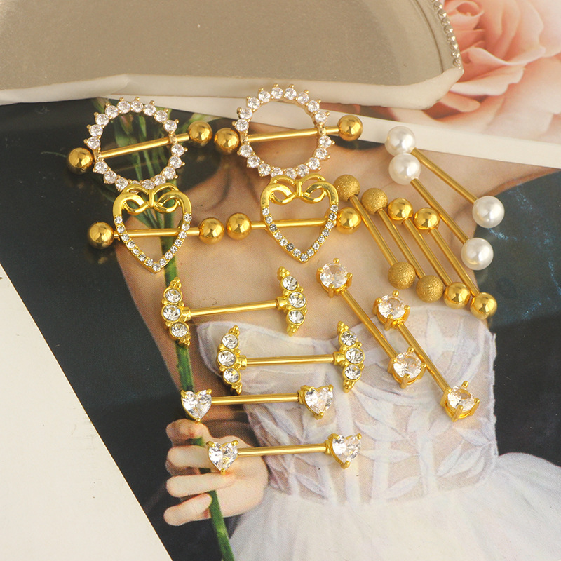 8 Pairs Stainless Steel Zircon Breast Rings Set Diamond-Embedded Nipple Jewelry for Women detail image 12