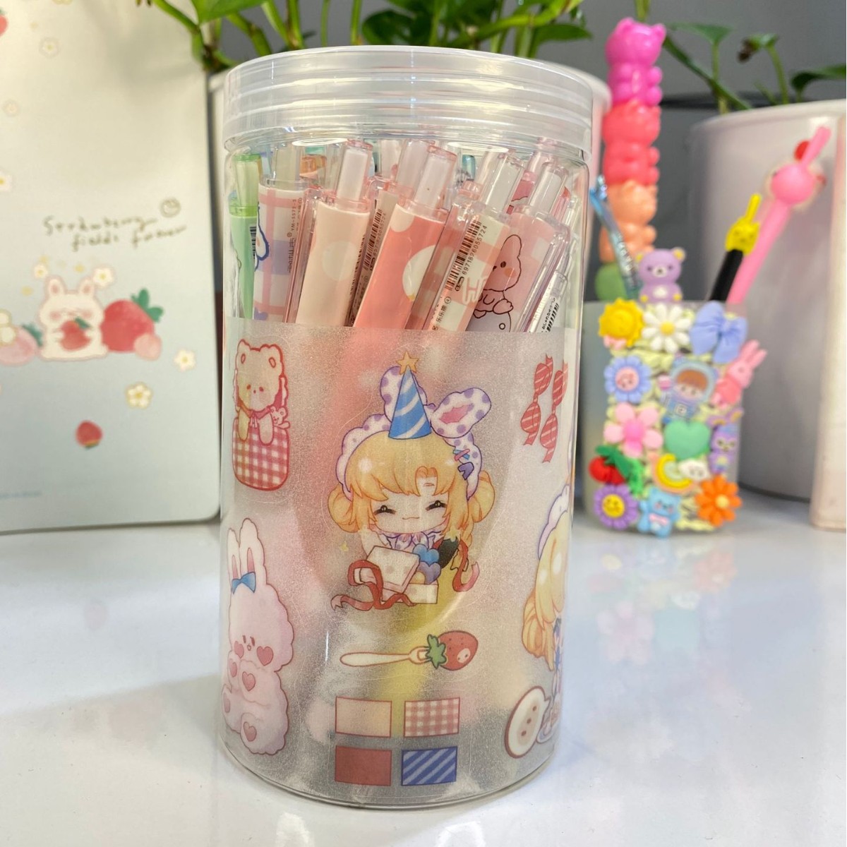 Creativo lindo estilo de empuje pluma gel 0,5mm negro bala estudiante agua pluma 30 barriles envío gratuito