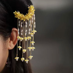 古典的な漢服のヘアピン、中国風の馬面スカートのアクセサリー、三日月のヘアピン、真珠とキンモクセイのタッセル、ヘアアクセサリー、新しい中国風のスタイル