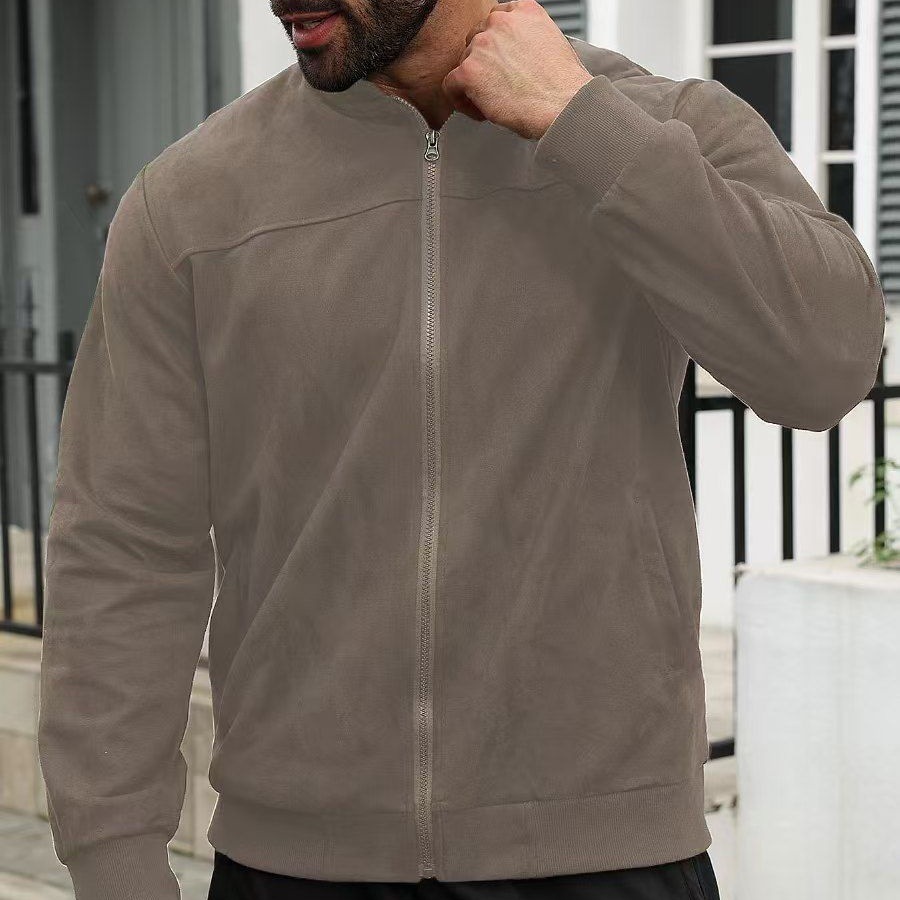 Herren Wildlederoptik Jacke Leichte Freizeitjacke Mit Reißverschluss_voghion.com