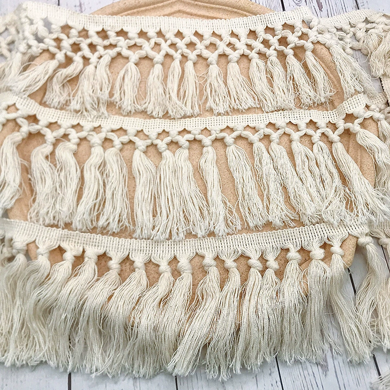 Бежевая хлопковая кисточка, хлопчатобумажная пряжа, хлопчатобумажная нить, завязанная метла, подвесная метла, расширенная хлопковое кружево с кисточками