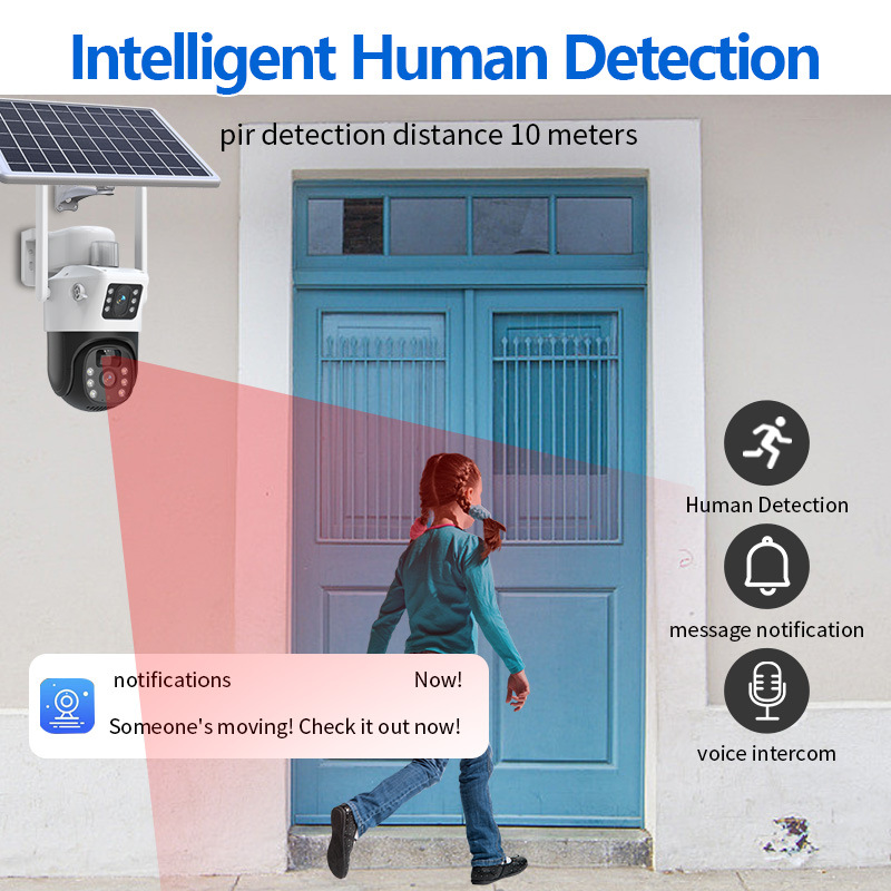 Cámara de Vigilancia Solar de Doble Pantalla 360° de Plástico ABS, Visión Nocturna a Color, para Exteriores