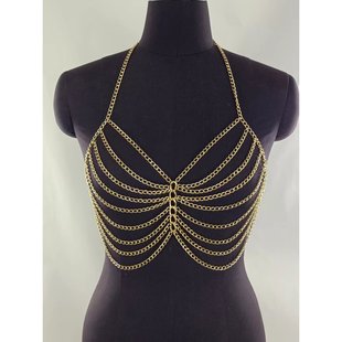 European and American Vests Simple and Personalized Multiple Metal Chain Combination Halter Backless Top Small Vest Body Chain