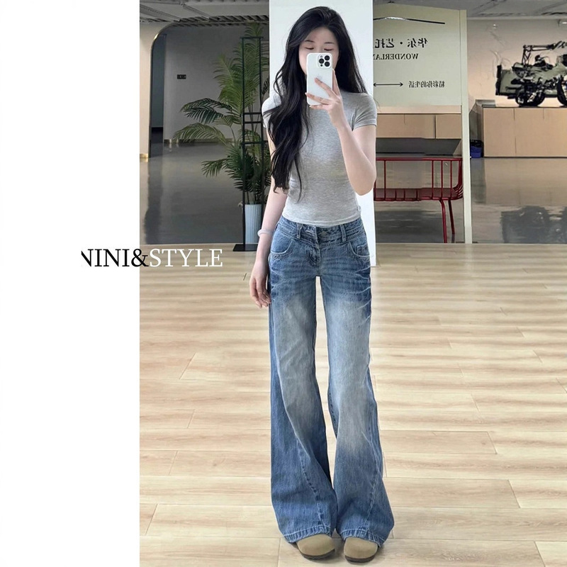 American Retro Low-Waist Wide-Leg Jeans for Women 2025 Autumn New Loose Fit Petite Spicy Girl Micro-Flare Pants American Retro Low-Waist Wide-Leg Jeans for Women 2025 Autumn New Loose Fit Petite Spicy Girl Micro-Flare Pants