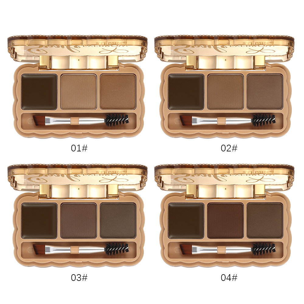 Fabricantes profesionales personalizados por lotes de cejas de polvo de cejas de tres colores natural estereoscópico fácil de maquillaje impermeable niebla sensación salvaje cejas tintura image 2
