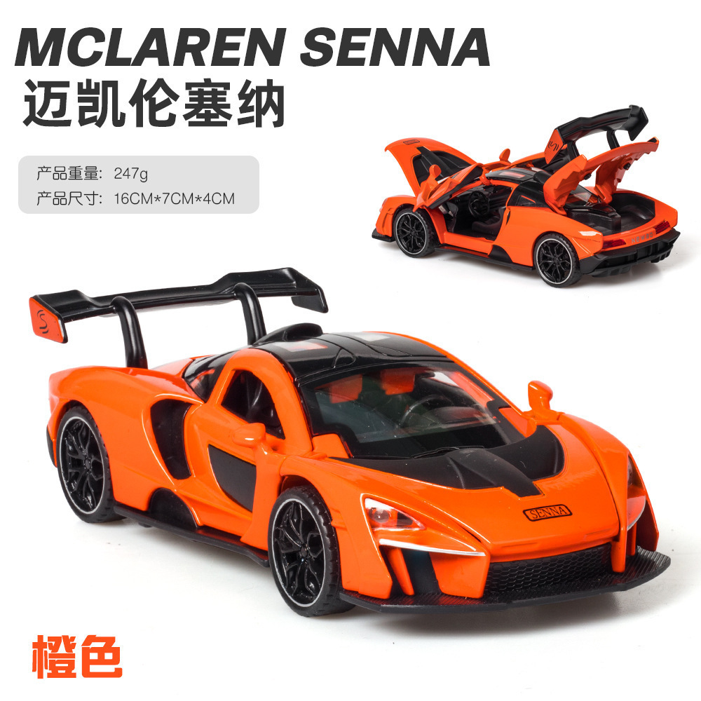 (A granel) nuevo modelo de coche de aleación austriaco 1:32 McLaren Senna con sonido y luz pull back juguete modelo de coche deportivo adornos