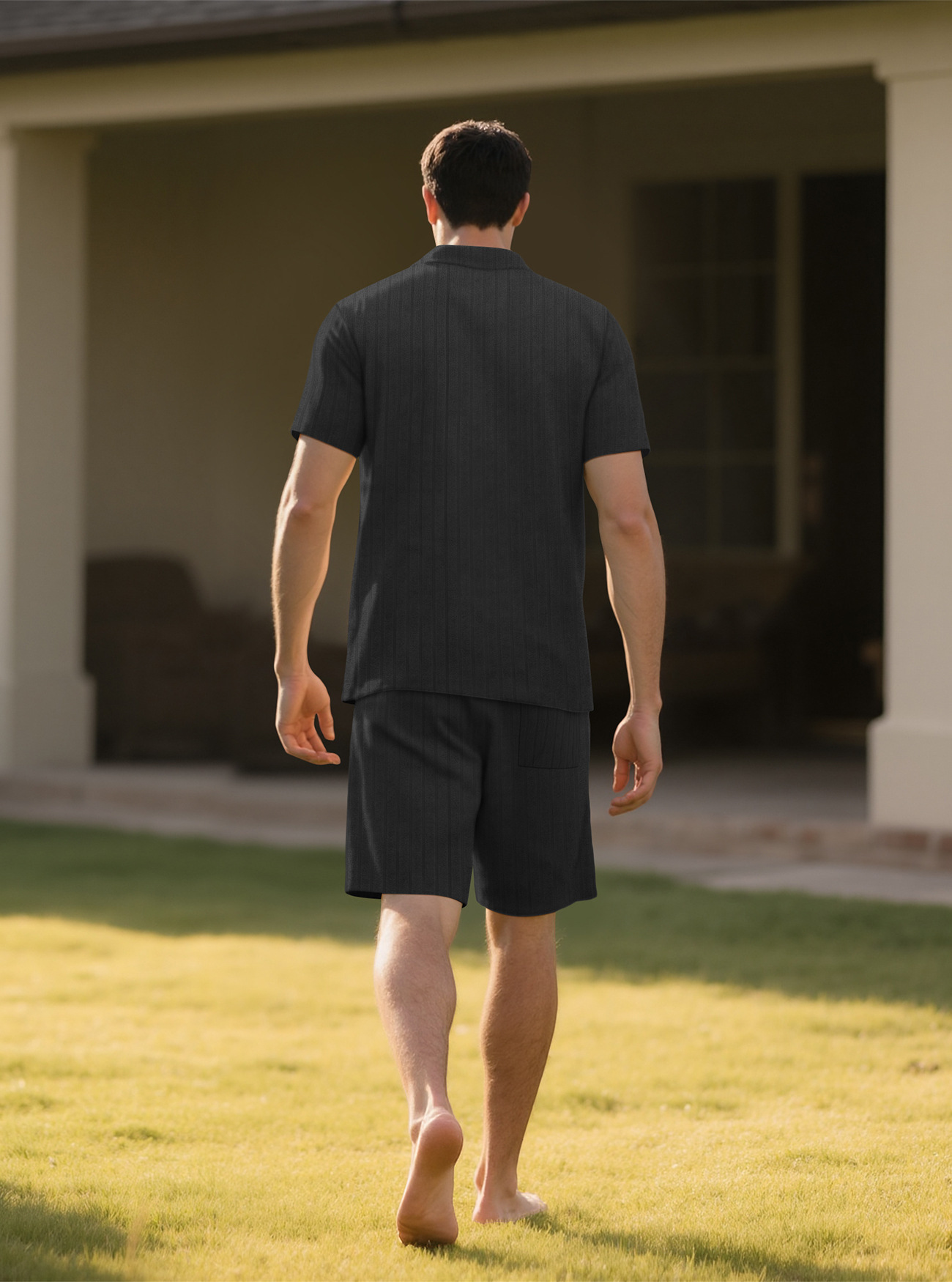 Herren Set Aus Einfarbigem Freizeithemd Und Shorts Für Den Sommer_voghion.com