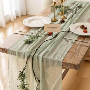 Country Boho Cheese Cloth Table Runner for Wedding Baby Shower Centerpiece Spring Summer Home Decor