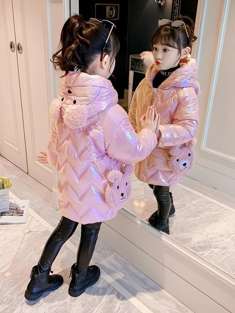 Niñas invierno abrigo de algodón 2025 nuevo tipo de chaqueta de algodón para niños abrigo de viento largo y lana gruesa abrigo de algodón de moda
