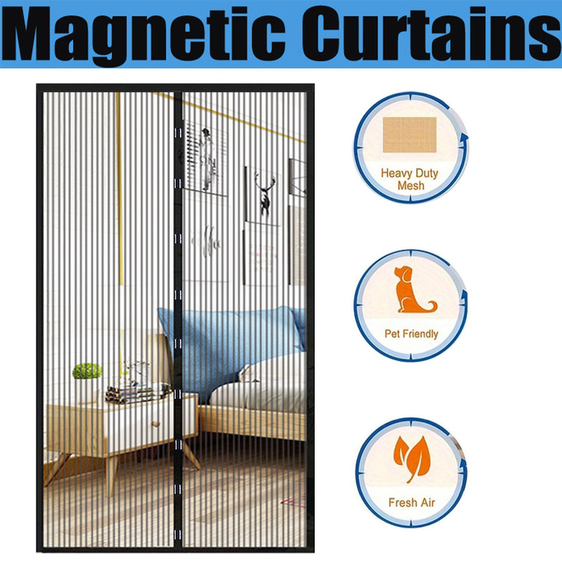Summer Mosquito-Proof Door Curtain, Cross-Border Style, Striped Black Curtain Without Curtain Head, No Need for Screen Door, Modern and Simple