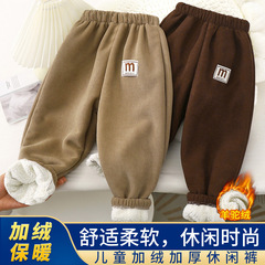 新しい子供用裏起毛厚手パンツ、女の子用スウェットパンツ、裏起毛パンツ、子供用パンツ、保温パンツ、男の子用カジュアルパンツ