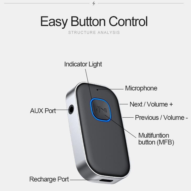 J22 receptor Bluetooth con micrófono aux amplificador de audio del coche 3,5mm convertidor de audio inalámbrico Bluetooth