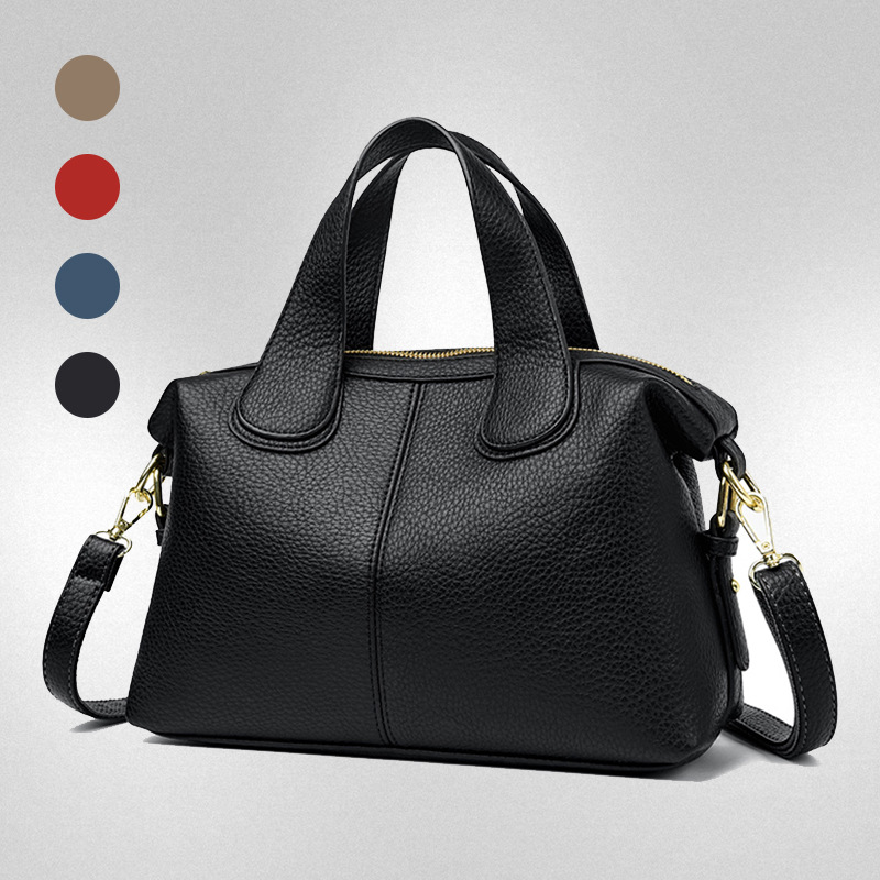 單肩包包女牛皮紋手提包女高級感復古枕頭包斜挎波士頓包包女大