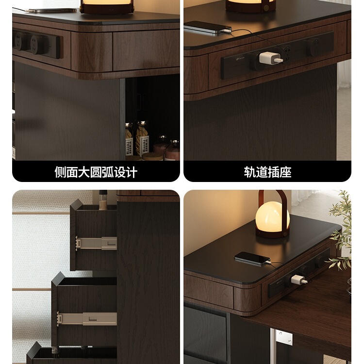 颂扬中古岛台柜单柜家用多功能岩板窄岛台餐桌一体靠墙吧台柜定|undefined