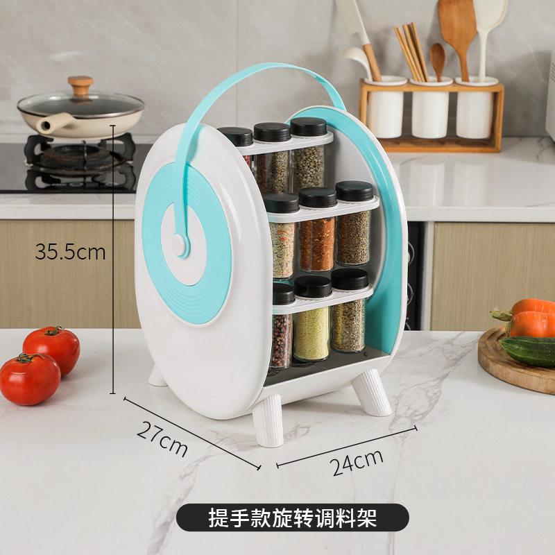 Transfronterizo especial para Amazon condimento giratorio estante de almacenamiento de artículos de cocina especial de botella de condimento de vidrio estante de condimento giratorio