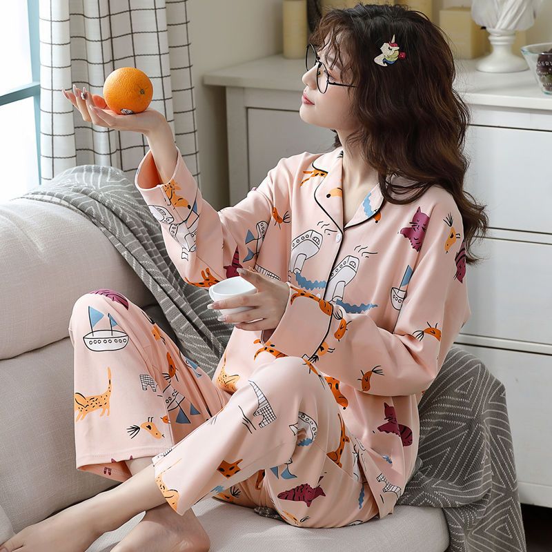 Pijamas de primavera y otoño para mujer 100% algodón de manga larga cardigan delgado para mujer talla grande ropa de confinamiento para mujer ropa para el hogar traje de invierno