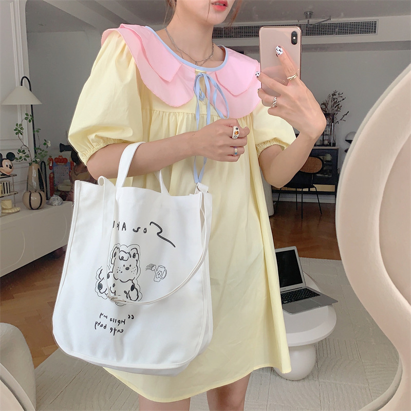 37271 Japanese cartoon canvas bag, women's printed crossbody bag, tote bag, large-capacity student class bag, handbag undefined