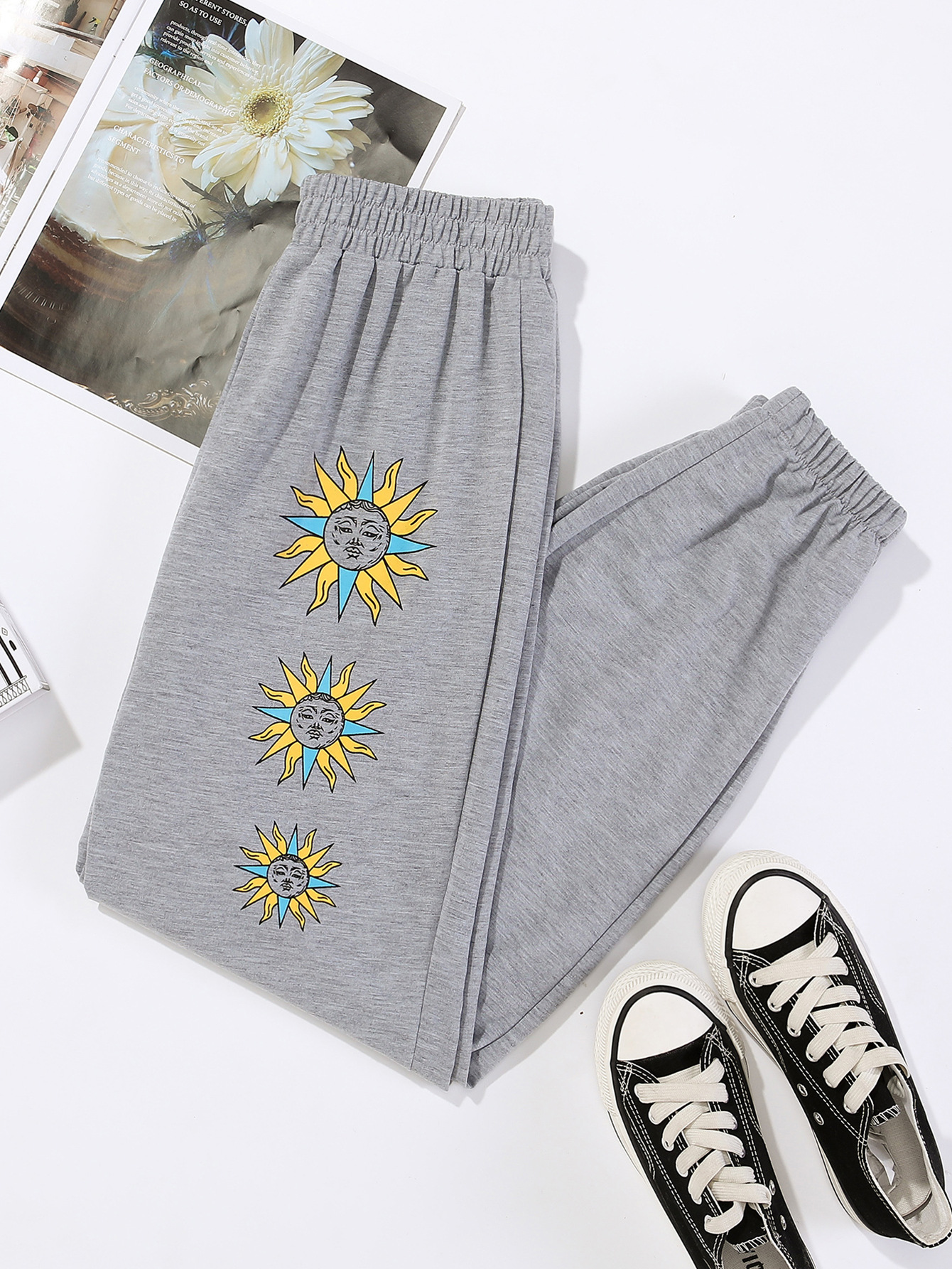 Straight Printed Tight Waist Sweatpants NSJM114323