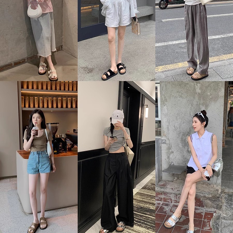 Unisex Summer Flat Sandals With Double Buckle, Thick Sole, Leopard Print, Cork, Women's Cross Body Sandals_voghion.com