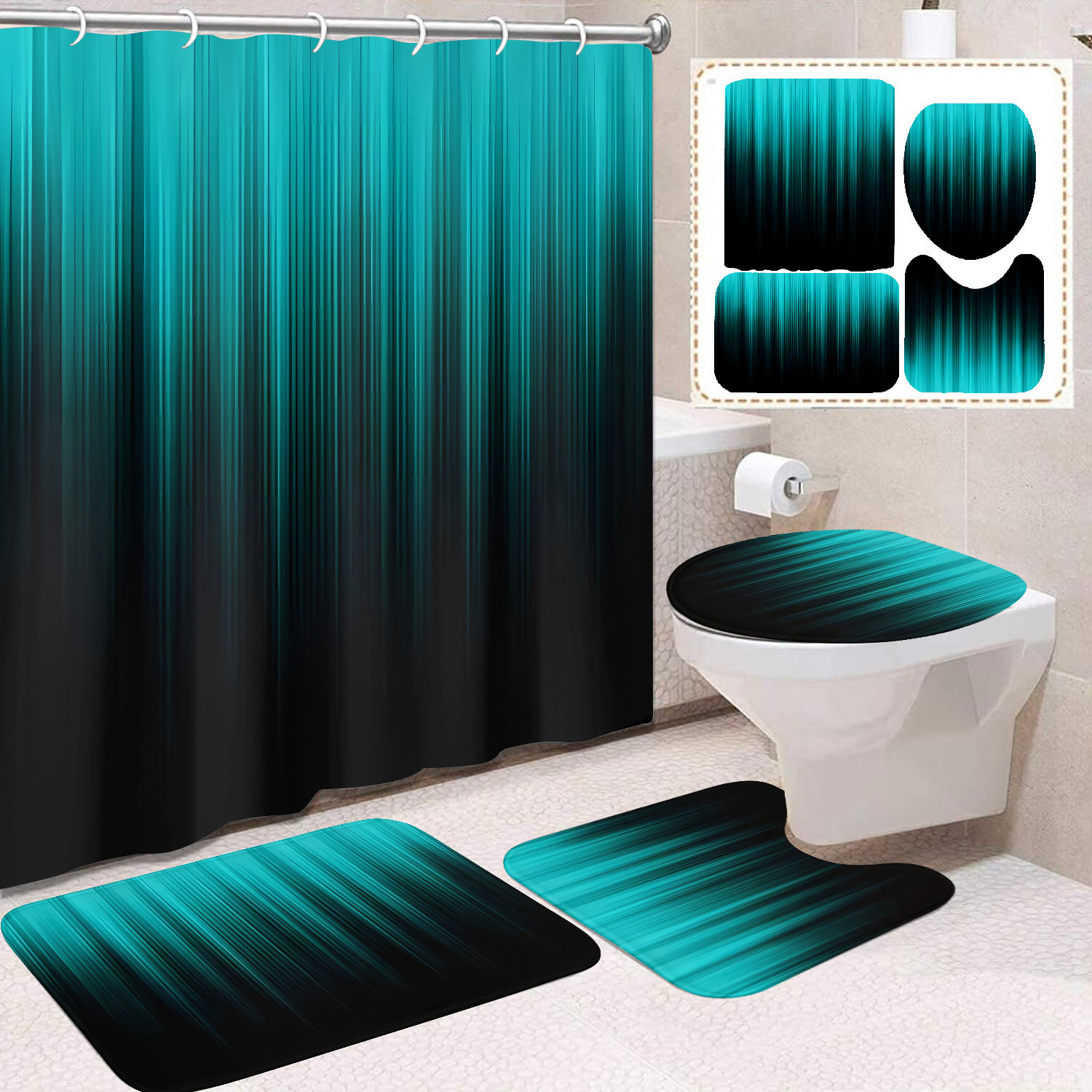 Transfronterizo Amazon cortina de ducha de color degradado cortina de baño letra patrón de mariposa cortina de ducha impermeable y a prueba de moho image 34