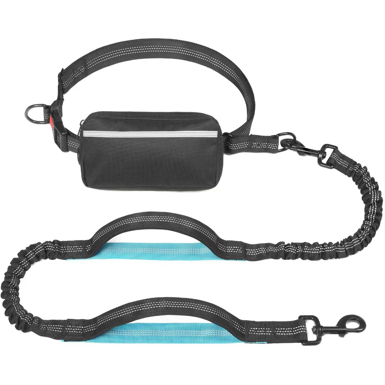 Многофункциональный поясной беговой мешок для животных Amazon с индивидуальным дизайном, светоотражающей ручкой и эластичным поводком для собак