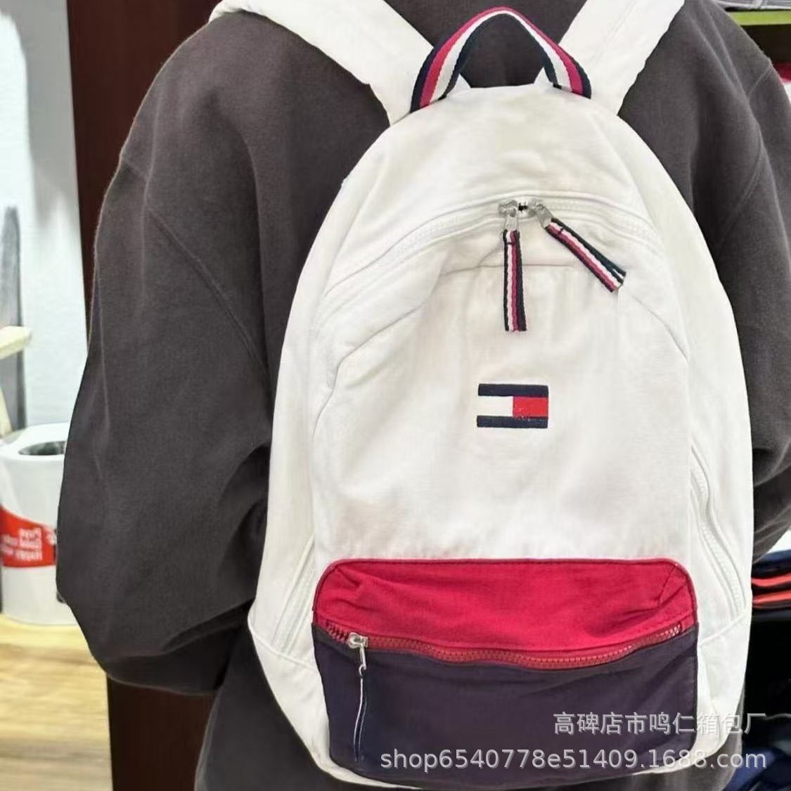 2025 New Retro American Backpack College Style Student School Bag Canvas Large Capacity Contrast Color Backpack Computer Bag