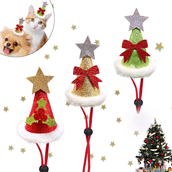 Cross-border New Birthday Bow Christmas Tree Holiday Decorative Hat Dog Cat Christmas Pet Hat