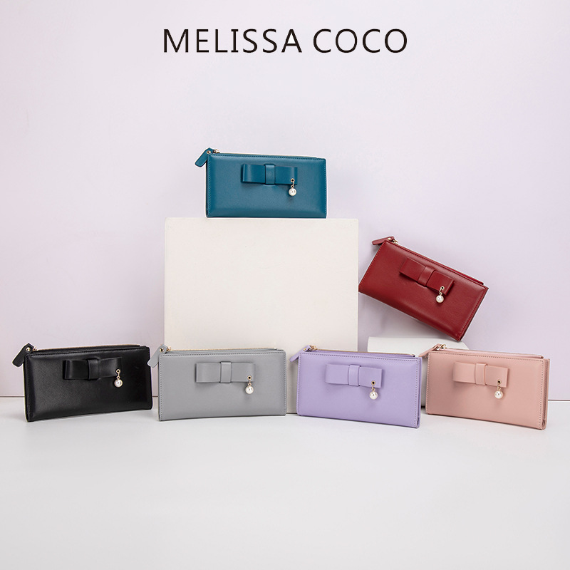 Wallet 2026 Mini Pearl Pendant Long Wallet Fashionable Versatile Large Bow Long Women's Coin Purse Wholesale Wallet 2026 Mini Pearl Pendant Long Wallet Fashionable Versatile Large Bow Long Women's Coin Purse Wholesale
