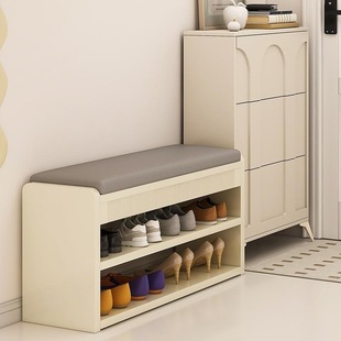 Cream-Style Shoe-Changing Bench for Home Entrance, Entryway Shoe Bench with Seating, Integrated Soft Cushion Shoe Cabinet, Entryway Shoe Rack