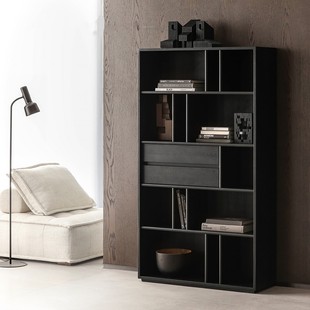 Nordic facial expression Japanese-style mid-ancient Black Oak Solid Wood Wood combination unit bookcase bookshelf display