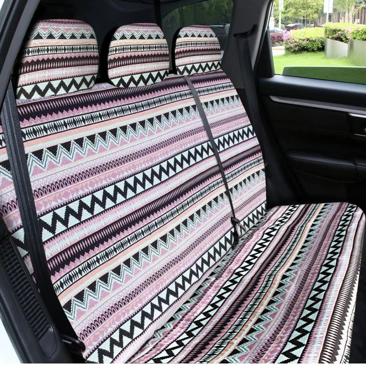 Cubierta de asiento de coche de comercio exterior transfronterizo lino estilo étnico retro transpirable rojo y amarillo a cuadros conjunto de 10 piezas Amazon