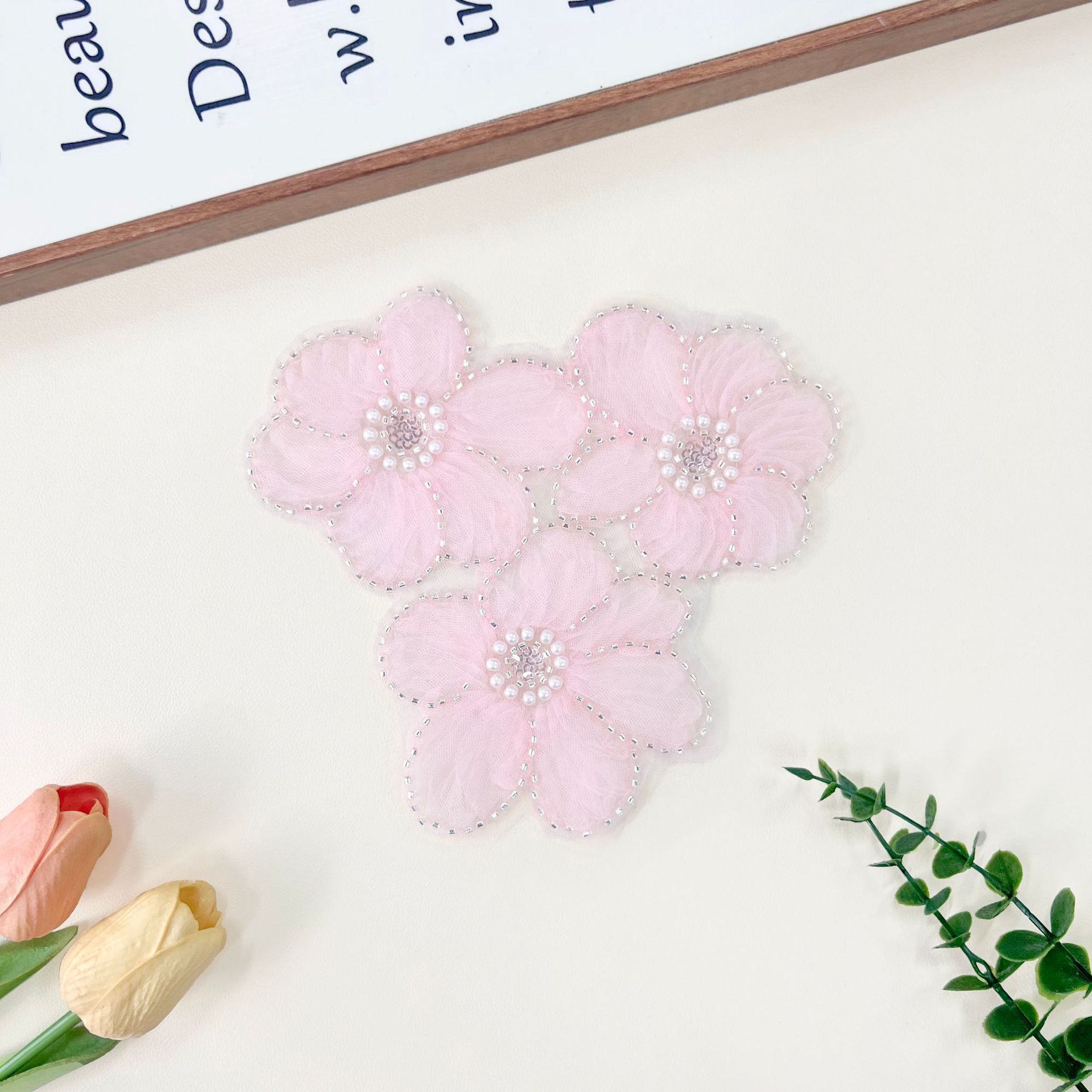 Nuevo 3 - en - 1 tridimensional flor de clavos pesados cuentas de encaje pegado DIY vestido vestido de perlas accesorios