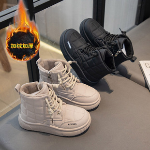Children's Cotton Shoes 2025 Autumn and Winter New Leather Boots Girls Short Boots Soft Bottom Bread Shoes Boys Boots Fleece-Lined Cotton Boots