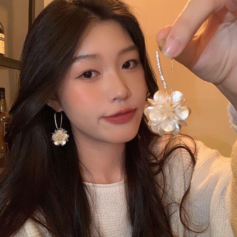 法式复古巴洛克珍珠花朵耳环女轻奢小众高级感精致镶钻耳钉耳饰品|undefined