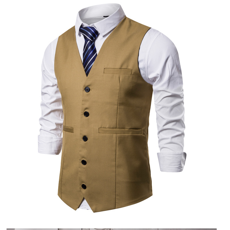 2023 Autumn and Winter New Amazon European and American Retro Single-breasted Men's Suit Vest Cardigan Solid Color Vest Multicolor