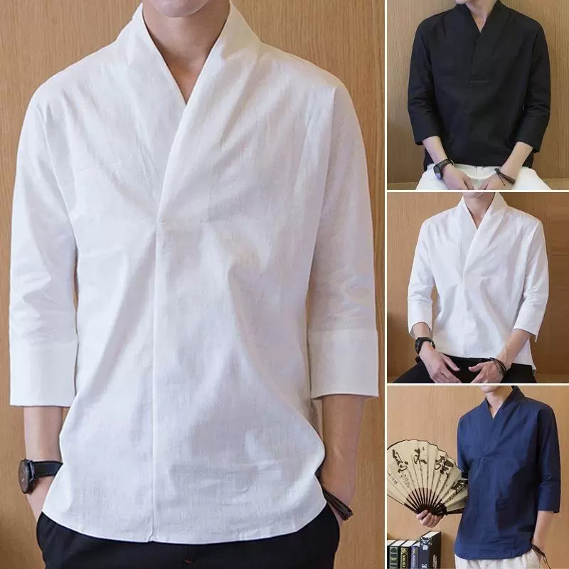 Китайский стиль летняя одежда Тан топ для молодых людей с короткими рукавами