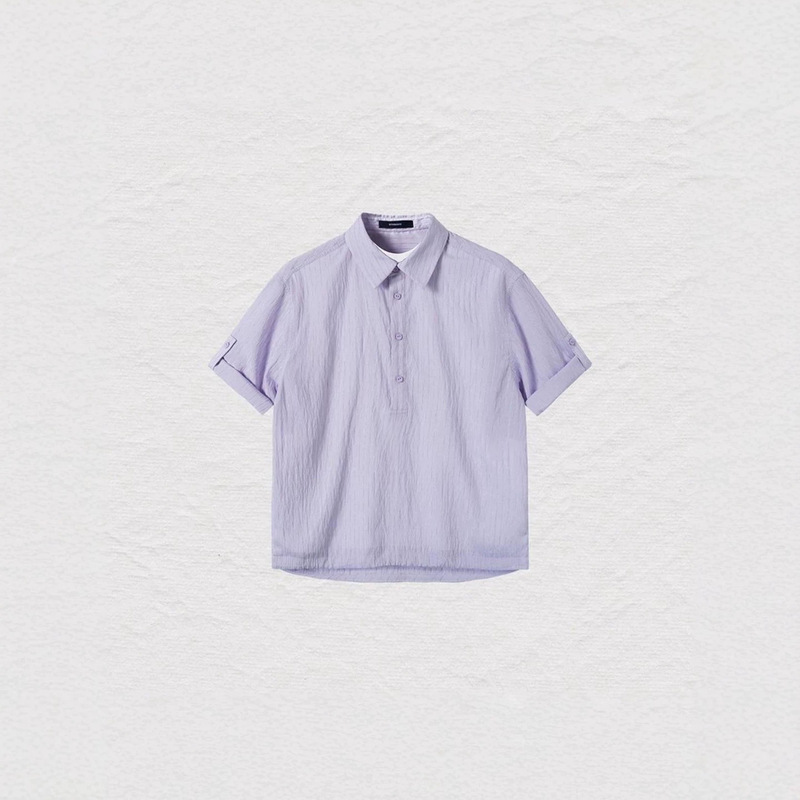 Fake Two-Piece Spliced Striped Oversized Short-Sleeve Shirt for Men with Adjustable Hem, Summer Cool Half-Sleeve Shirt Fake Two-Piece Spliced Striped Oversized Short-Sleeve Shirt for Men with Adjustable Hem, Summer Cool Half-Sleeve Shirt