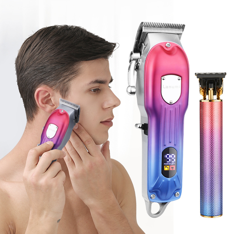 Gradiente de color pelo Clipper traje LCD digital pantalla eléctrica pelo Clipper hombres aceite cabeza talla eléctrica Clipper transfronteriza