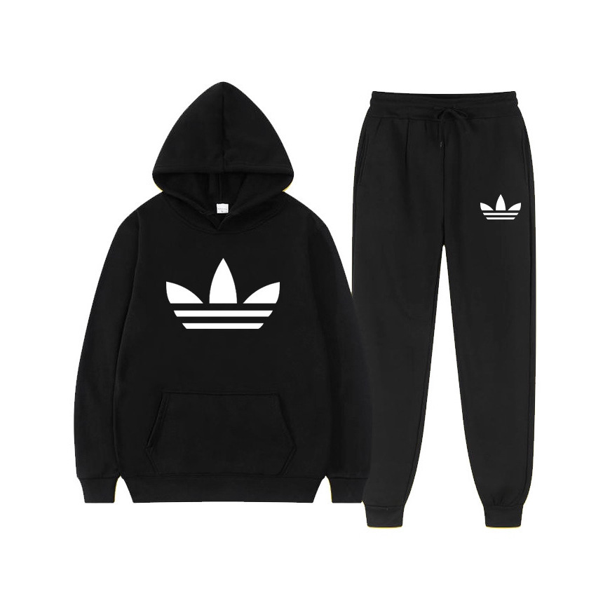 Cross-Border Autumn and Winter Printed Fleece-Lined Thickened Men's Sports Suit Sweatshirt Sweatpants Hoodie Casual Sports Set